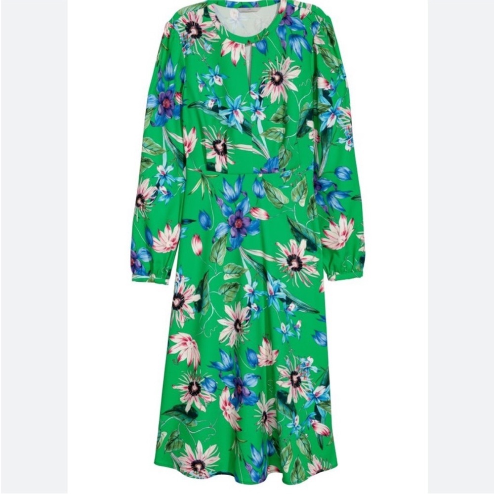 H&M Green Floral Dress with Long Sleeves